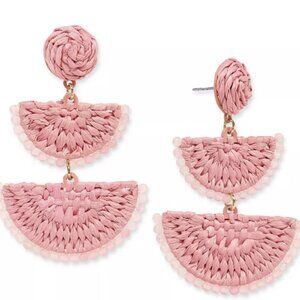 On 34th Gold-Tone Stone Bead & Woven Raffia Drop Earrings